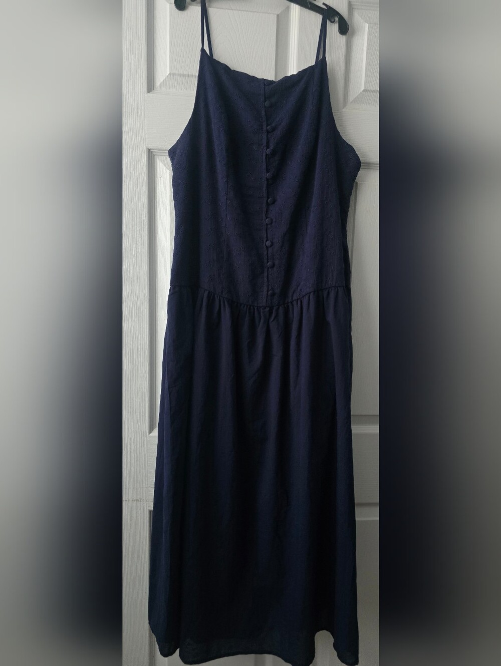 wild fable Navy Spaghetti-Strap Midi Dress with Front Buttons